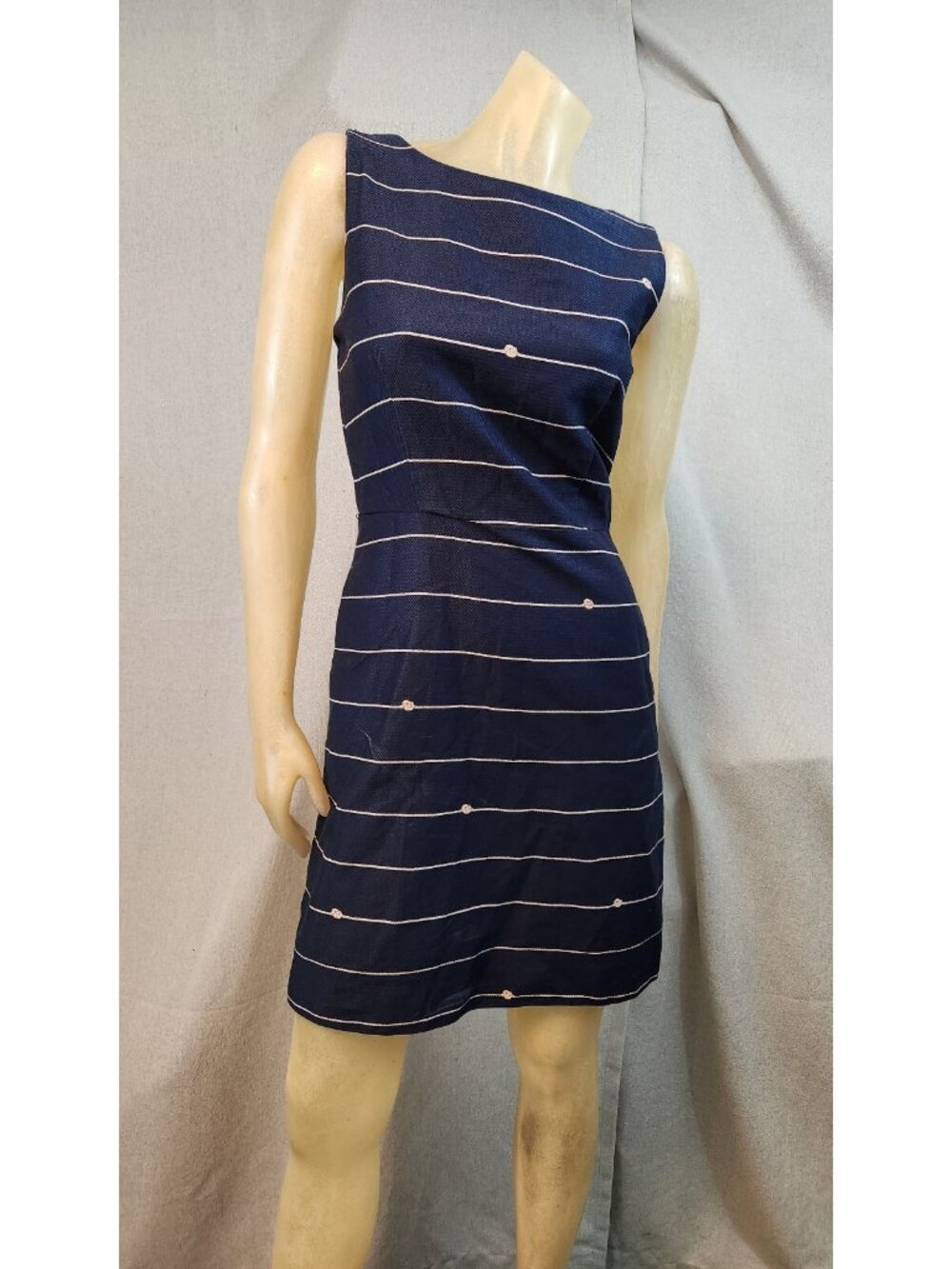 Limited Striped Blue Boat Neck Slvlss Shift Dress Womens Size 2 XSMALL Office